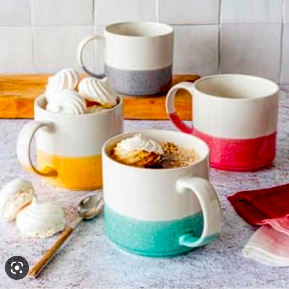 Stone Mug Over and Back Coffee Tea  Set Of 4